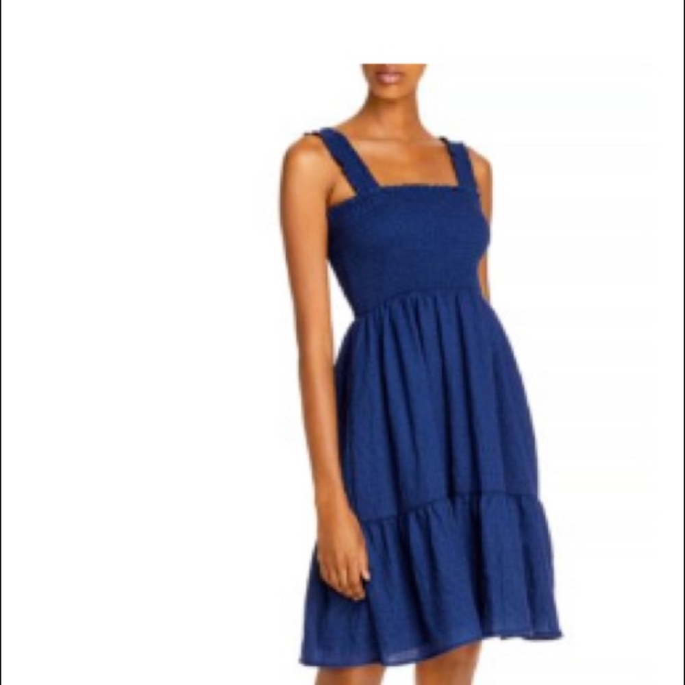 Aqua Exclusive Sleeveless Smocked Tank Dress in Navy